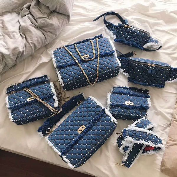 

2021 new fashion embroidery thread tassel material rivet handbag 20cm cowboy lattice full red cross body diamond start stiches 24cm & j gqob, Red;black