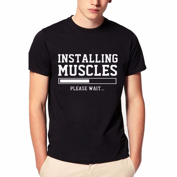 

summer 2018 men's t-shirts printed installing muscles funny men t-shirt fashion brand clothing t shirt homme fitness t shirt, White;black
