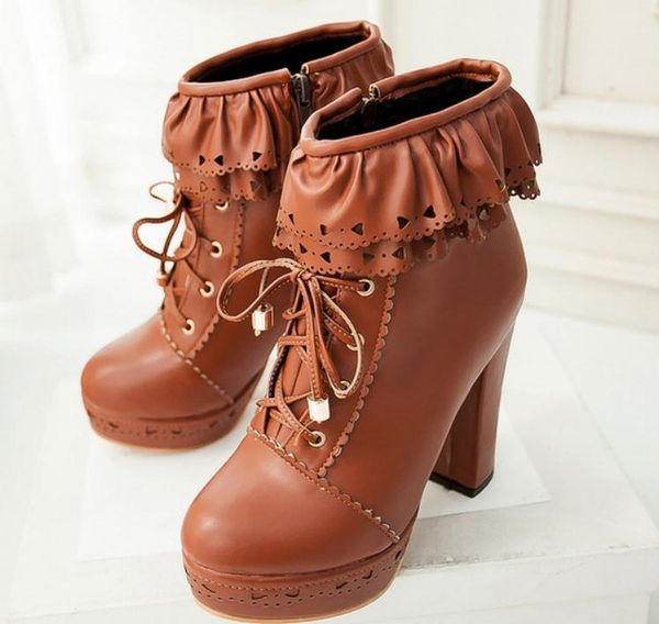 

send 2017 winter fashion new style round coarse heel women's short boots, Black