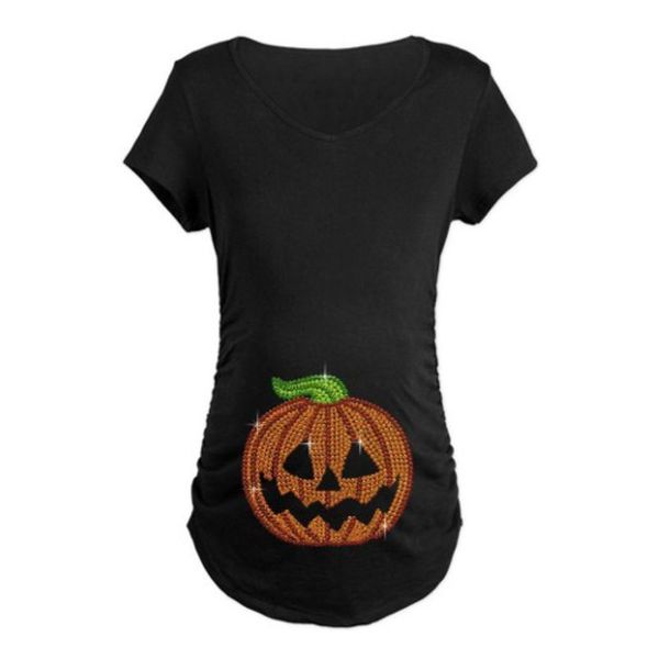

pregnant maternity t shirt casual pregnancy short sleeve maternity tees clothes pumpkin print funny shirts cotton, White