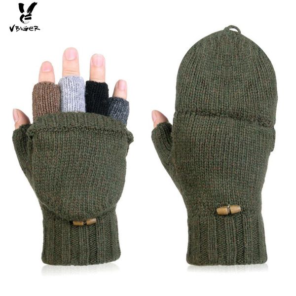 

viger winter wool flip gloves flocking warm knitted gloves for men and women, Black