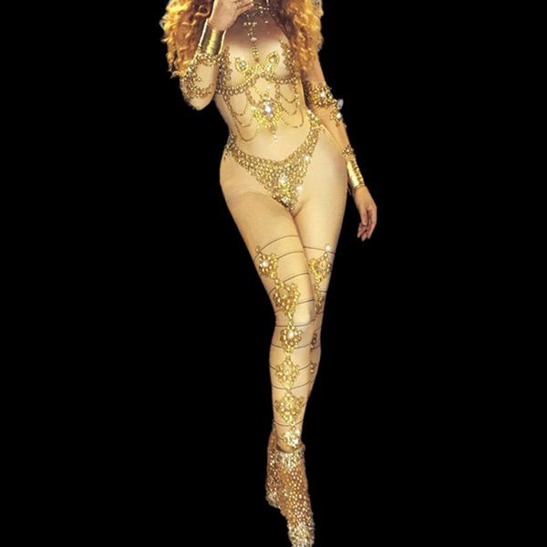 

golden rhinestones sparkly jumpsuit jazz one-piece bodysuit birthday outfit bar dj nightclub ds singer rave clothes dn2009, Black;red