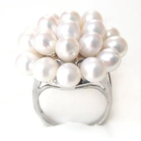 

@@@@ wonderful women's pure white freshwater rice pearl cluster flower ring, Silver