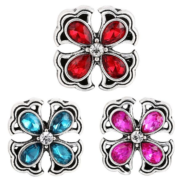 

10pcs new 3colors snap jewelry hollow out crystal flower snap button fit diy 18mm snap bracelet bangle, Bronze;silver
