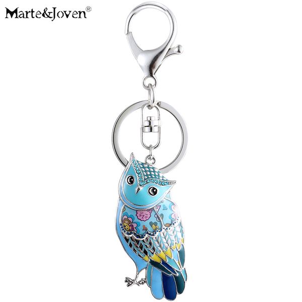 

marte&joven unique owl keychain gift for women girls owl lover colorful enamel cute animal charm keyring jewelry, Silver