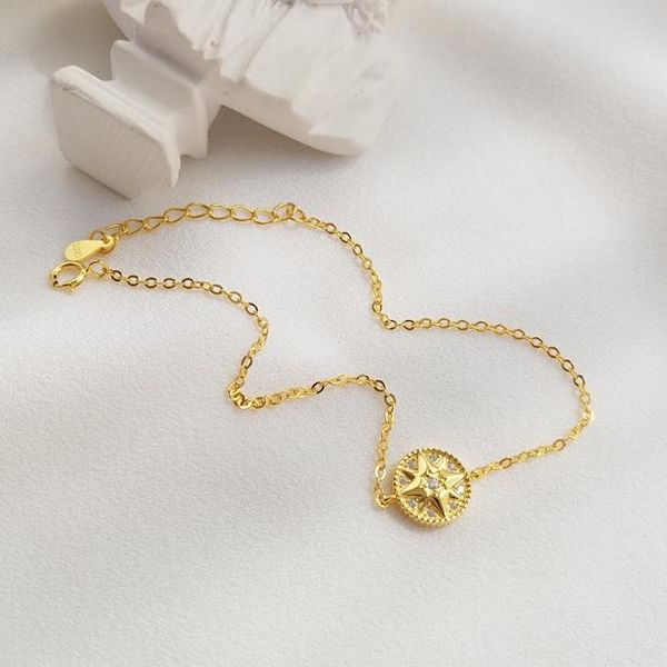 

925 sterling silver jewelry fashion creative plating 24k gold full diamond octagon compass ins web celebrity the same bracelet, Golden;silver