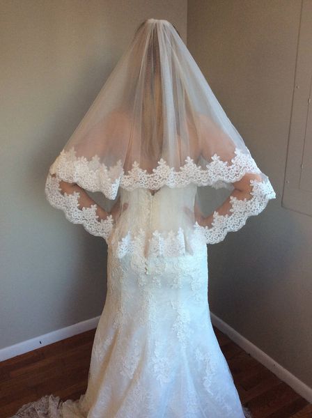 2019 Lace Applique Edge 2 Tiers Design Single Veil Bridal Wedding