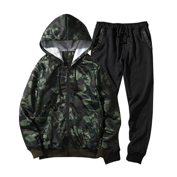 

men's tracksuits casual camouflage suits mens clothing sets spring autumn hooded sports 2pcs hoodies pants suite, Gray