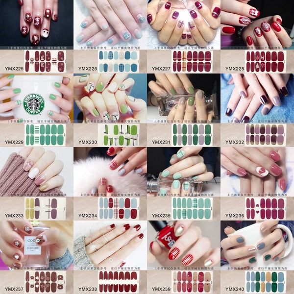 

nail art full-cover sticker sheet 14tips sticker polish ymx225-240, Black