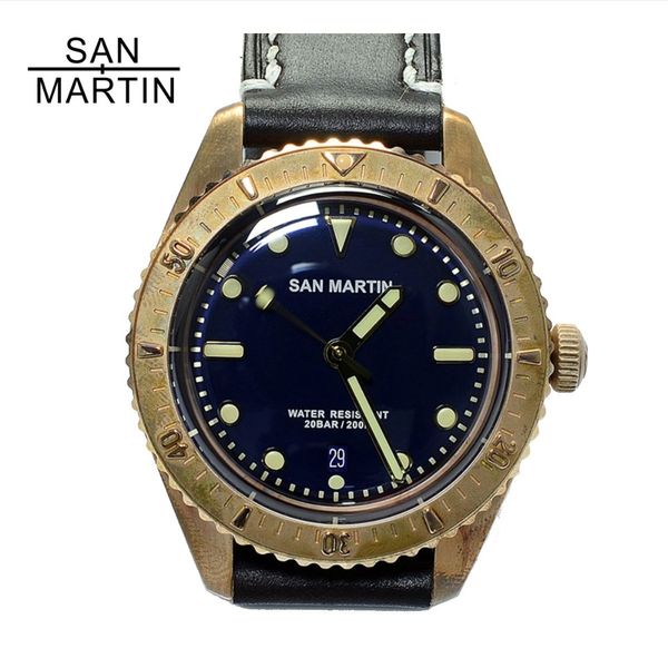 

san martin men sixty-five vintage bronze watch diving watch swiss eta2824 automatic 200m water resistant montre homme men, Slivery;brown