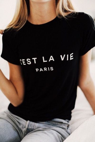

c'est la vie paris france ladies tee women funny tumblr graphic tshirt summer style outfit t shirt t-shirts, White