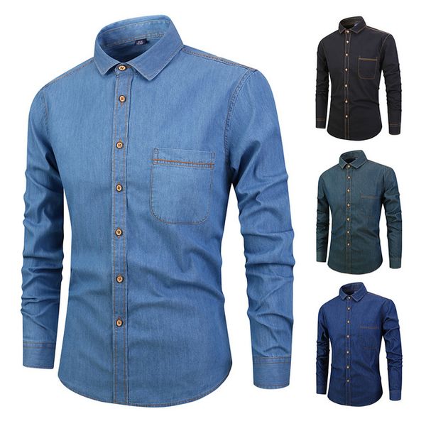 

2018 spring men casual shirt man denim pattern shirt 100%cotton cool hip hop men's shirts male solid long sleeve, White;black