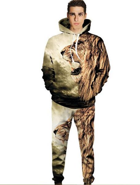 

3d lion head digital printing men tracksuits hoody pullover khaki casual men baseball uniform tracksuits, Gray