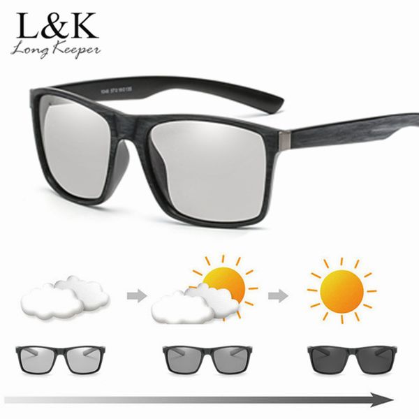 

pchromic sunglasses polarized driving men women chameleon wood grain glasses frame day and night male goggles ciclismo, White;black