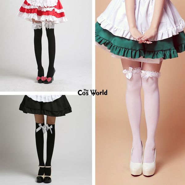 

lolita bowknot lace over the knee long stocking socks thighhighs for maid dress cosplay costumes, Silver