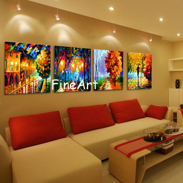 

100% handmade 4 panel ground painting knife oil painting landscape canvas oil wall art leonid afremov artwork paintings home decor online ku
