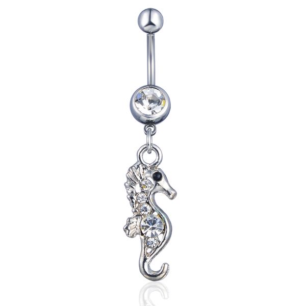 

d0282 ( 2 colors ) the seahorse style belly button navel rings with mix, Silver