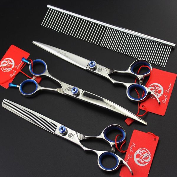 

left hand purple dragon 7.0 inch hair scissors kit with 2 cutting scissros + 1 thinning scissors + 1 comb + leather case