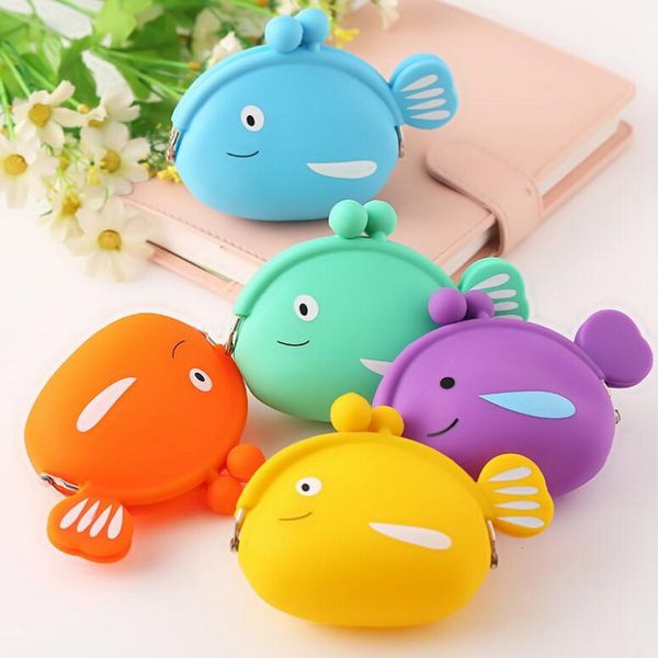 

lixun colorful fish women cute silicone short wallet girls mini coin purse key wallet for female daily clutch purse headset bags, Red;black
