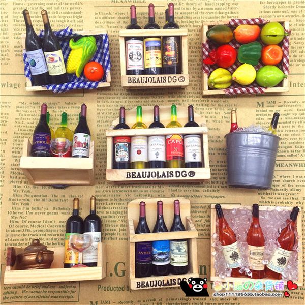 

5pcs/lot creative handmade european style simulation ice red wine bottle wooden fridge magnet beer refrigerator magnets gifts