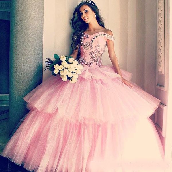 

pink quinceanera dresses for sweet 15 dress cap sleeve ball gown prom gowns with crystal beaded tulle quinceanera gowns new arrival, Blue;red