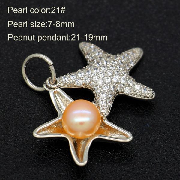

natural color freshwater pearl necklace pendant starfish shape copper pendant bracket, Bronze;silver