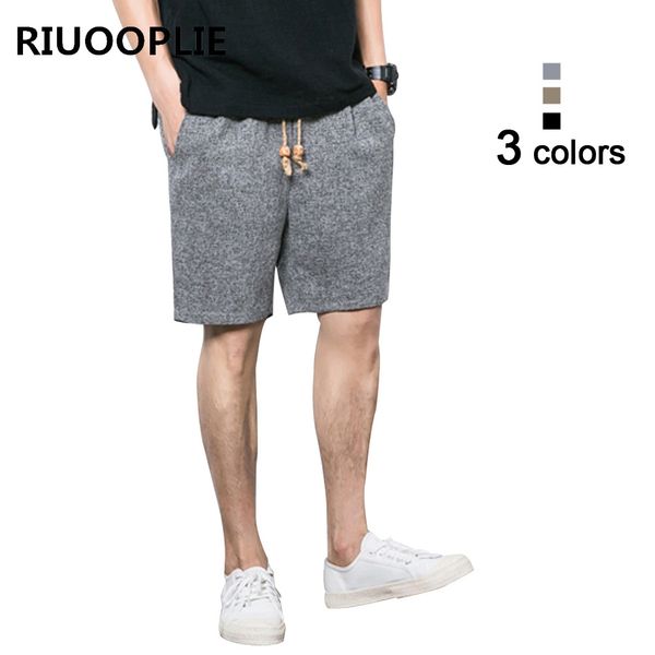 

riuooplie fashion men loose cotton linen rope elastic waist beach pants shorts, White;black