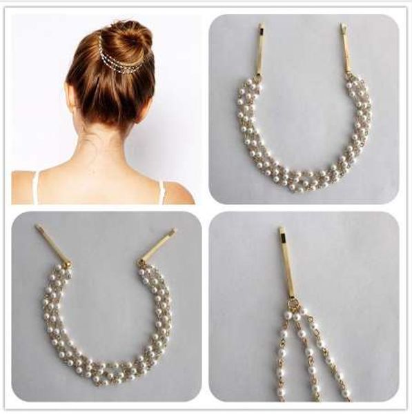 

1pc fashion women lady girls multilayer tassels pearl chain hairband hairpins barrettes dish hair clips band accessories, Black;brown