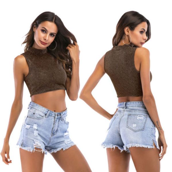 

fashion women casual vest off shoulder sleeveless tank crop, White