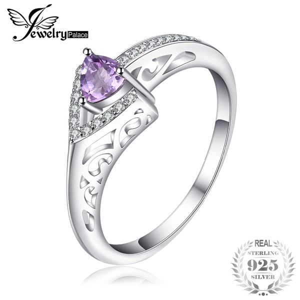 

jewelrypalace fashion 0.29ct triangle natural amethyst engagement rings for women 100% 925 sterling silver charms fine jewelry, Golden;silver