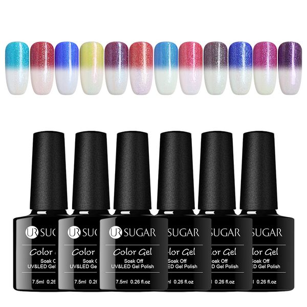 

ur sugar glitter temperature change color thermal gel polish uv led nail gel polish soak off nail chameleon varnish, Red;pink