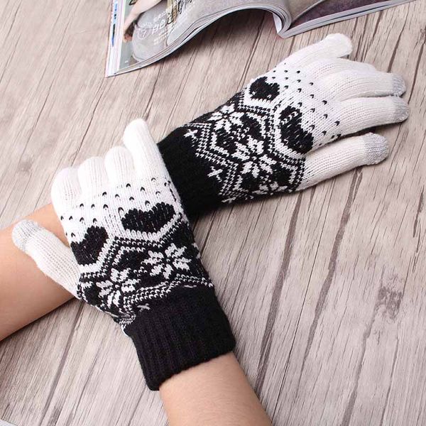

children girl' winter warm snowflake gloves kids women heart pattern luvas knit mittens full finger children glove, Blue;gray