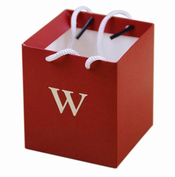 Wholesale 8cm 8cm 9cm W Letter Square Handbag Candy Boxes Wedding