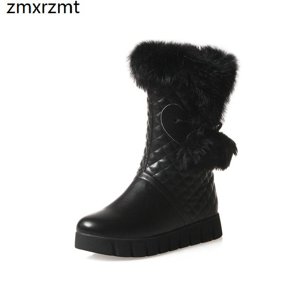 

2019 women sweet mid calf snow boots 3cm low heel women shoes to keep warmin winter party shoes it`s black white and apricot