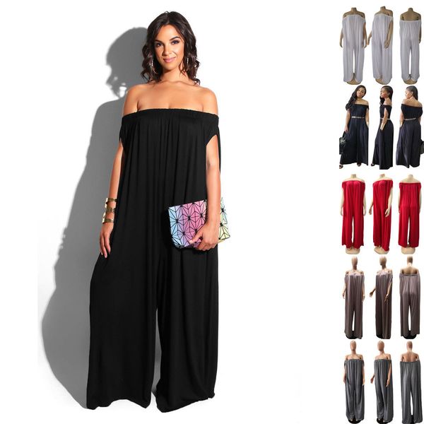

women ladies off shoulder sleeveless party jumpsuit loose wide leg romper long pant trousers new, Black;white