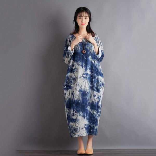 

ink tie dyed long sleeve cotton dress, Black;gray