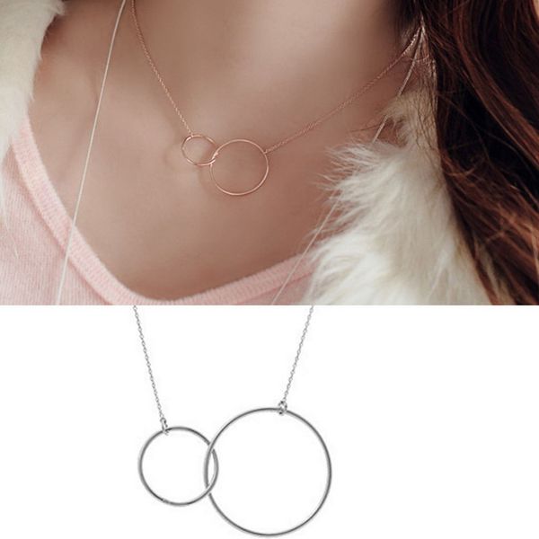 

new real 925 sterling silver jewelry double circles round choker necklace women 925-sterling-silver necklaces & pendants colar