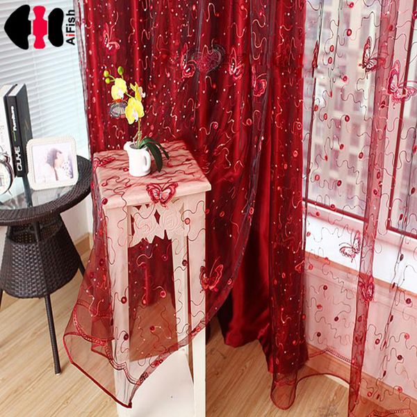 2019 Butterfly Curtains Tulle Rlinds Rainbow Red Voile Cafe Lace