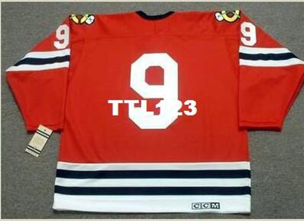 

mens #9 bobby hull chicago blackhawks 1963 ccm vintage retro hockey jersey or custom any name or number retro jersey, Black;red