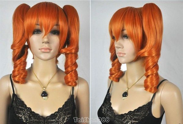 Mode Medium Orange Lockige Zopf Pferdeschwanz Cosplay Damen Haar Perücke Perücken + Kappe