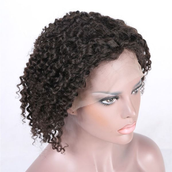 

130% density swiss lace baby hair front lace kinky curly brazilian wig human hair remy vrigin natural color woman hand-made malaysian, Black;brown