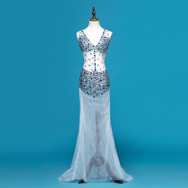 

open back tulle evening dresses new long prom dresses beaded v neck prom gowns real p, Black;red