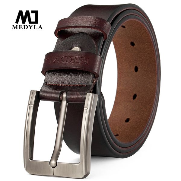 

medyla new momis men's genuine leather belt alloy buckle business casual fashion brand belts for men gift md06, Black;brown