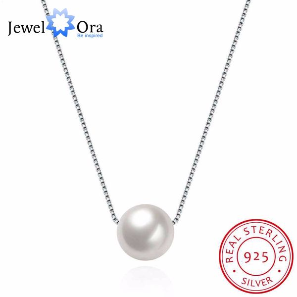 

whole salesolid 925 sterling silver necklace with box chain fashion simulated pearl necklaces & pendants for women (jewelora ne101864