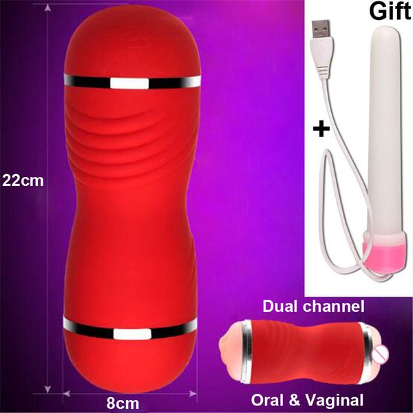 Masturbatore orale a doppio canale per uomo Silicone Vagina vera figa Giocattoli adulti del sesso per gli uomini Vagin artificiel Sextoy Tazza per masturbazione