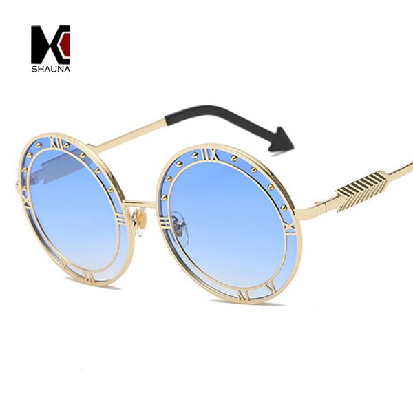

shauna unique clock sharp women round sunglasses oversize fashion men blue gradient lens glasses uv400, White;black