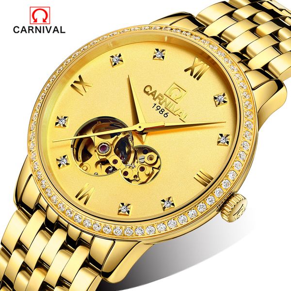 

carnival watch men small second dial sapphire waterproof mechanical watches new fashion men watch brand automatic, Slivery;brown