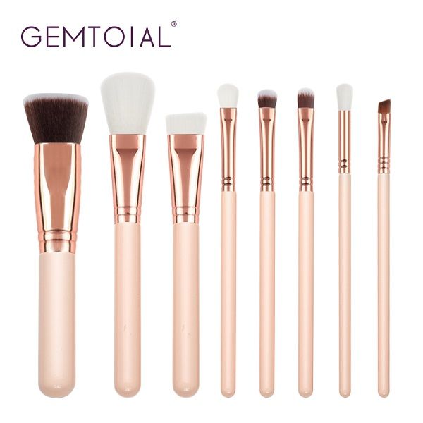 

gemtotal makeup brushes set 8-pieces foundation concealer kabuki contour blush lip powder eyeshadow synthetic hair (pink