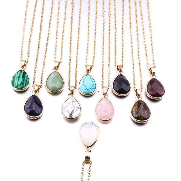 

fashion gold plated water drop natural stone necklace turquoise opal pink crystal drusy druzy necklace for women jewelry, Silver
