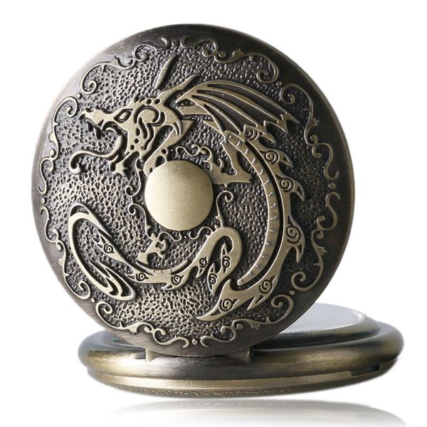 

bronze monster quartz pocket watch unique evil dragon fire design vintage retro necklace chain male female birthday gifts, Slivery;golden